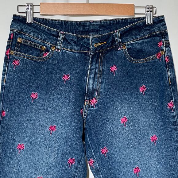 SOLD Vintage Embroidered Palm Tree Straight Leg Jean Blue Womens Size 4 - Picture 4 of 9